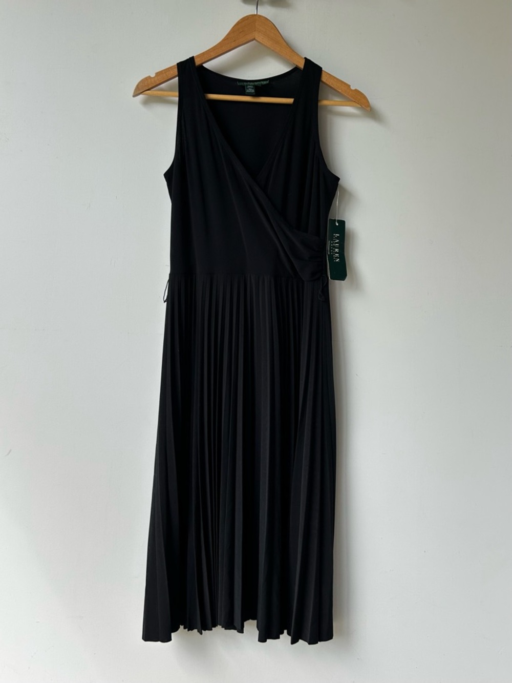 Lauren Ralph Lauren Black Pleated Wrap Dress Stretch Women’s Size 2 Small NWT